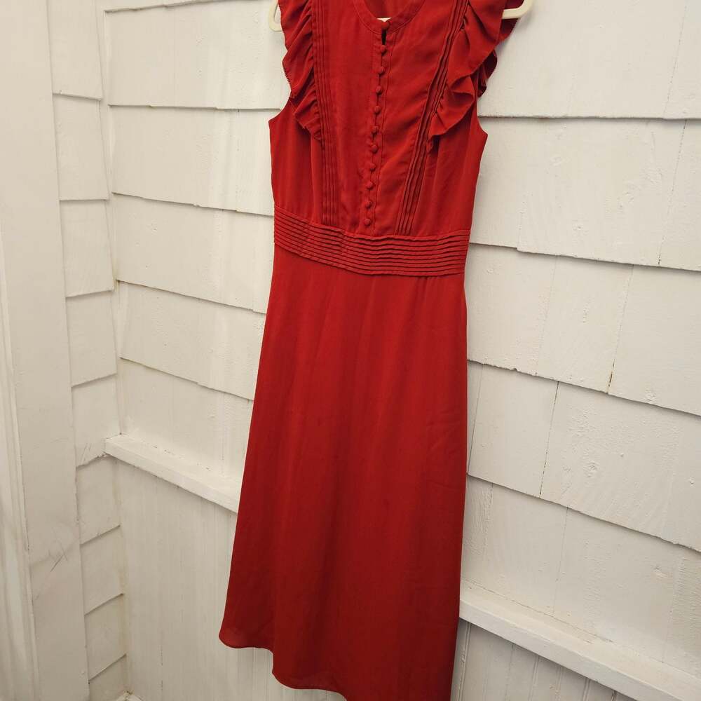 Banana Republic Orange Red Maxi Dress Women's Size 6 Ruffle Sleeves Button Front - Picture 5 of 9